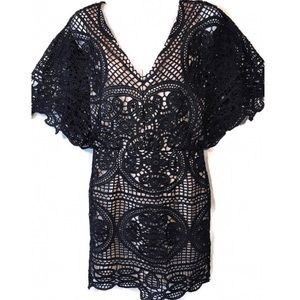 NWOT Black Batwing Lace Mini Dress